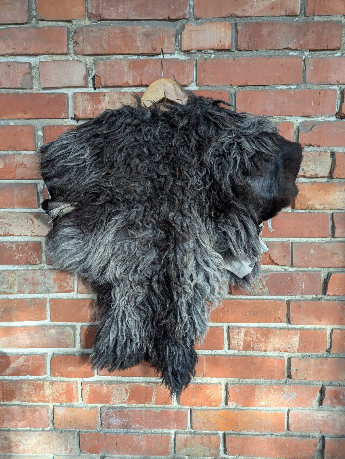 Viking Fur Cloak XL Grey Black – Real Wild Sheepskin – Wikinger Fellumhang – Rustikal Wild – Einzelstück 646