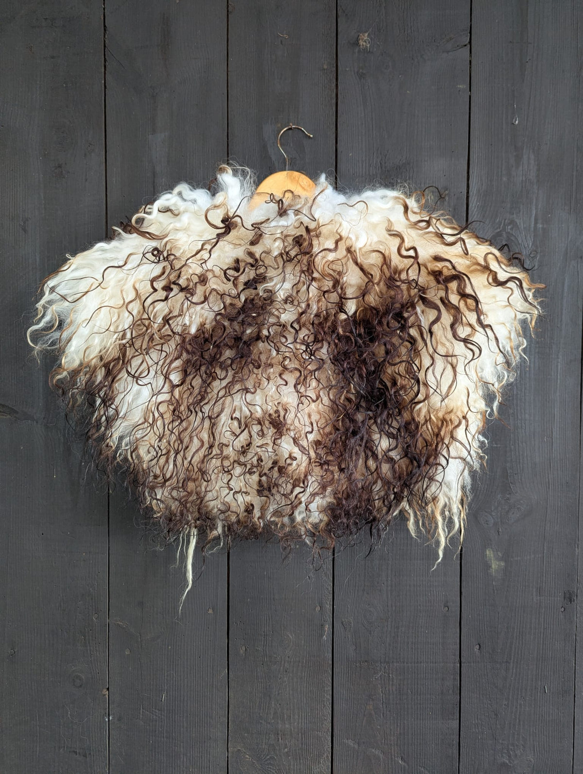 Viking Shoulder Fur White Brown – Real Icelandic Sheepskin – Wikinger Schulterfell – Rustikal Wild – Einzelstück 602