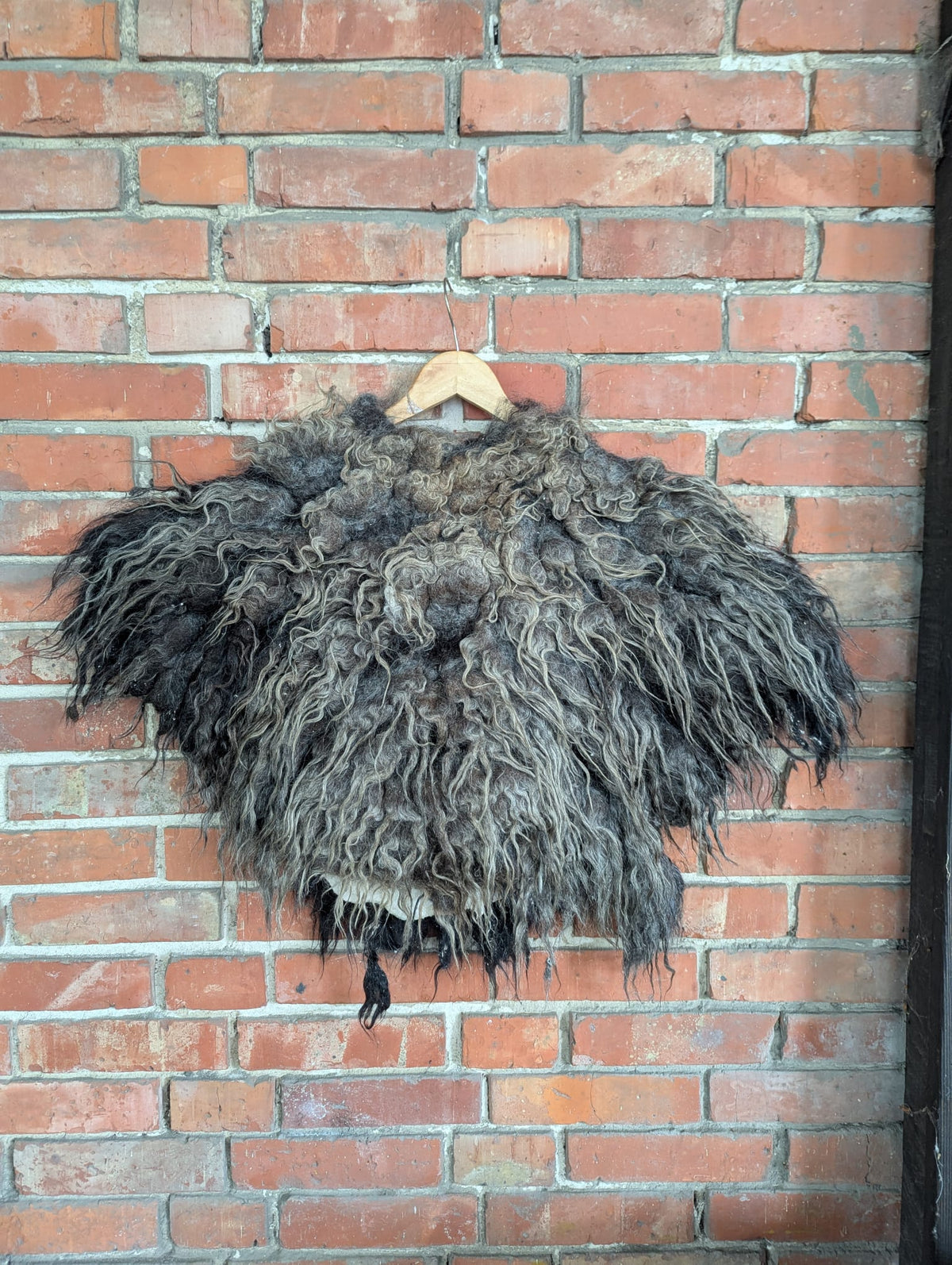 XXL Viking Shoulder Fur Grey Black – Real Scandinavian Heidschnucke – Wikinger Schulterfell – Rustikal Wild – Einzelstück 604