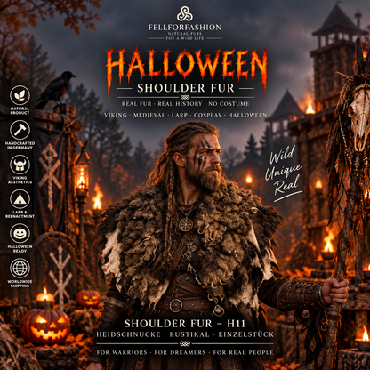 Viking Shoulder Fur Brown – Real Heidschnucke Sheepskin – Wikinger Schulterfell – Mittelalter Halloween – Einzelstück H11