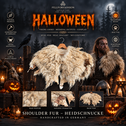 Viking Shoulder Fur – Real Heidschnucke Sheepskin – Wikinger Schulterfell – Mittelalter Cosplay Halloween – Einzelstück H1