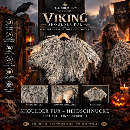 Viking Shoulder Fur Grey – Real Heidschnucke Sheepskin – Wikinger Schulterfell – Mittelalter Cosplay Halloween – Einzelstück H2