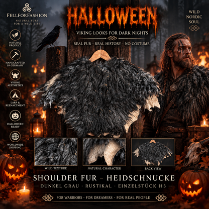 Viking Shoulder Fur Dark Grey – Real Heidschnucke Sheepskin – Wikinger Schulterfell – Mittelalter Halloween – Einzelstück H3