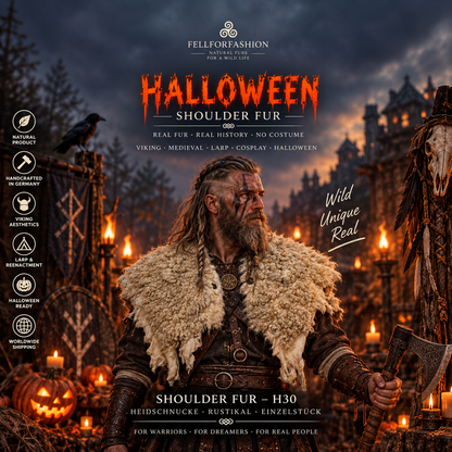 Viking Shoulder Fur Cream – Real Heidschnucke Sheepskin – Wikinger Schulterfell – Mittelalter Halloween – Einzelstück H30