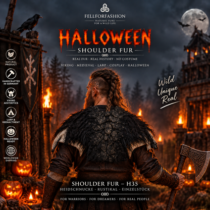 Viking Shoulder Fur Black – Real Heidschnucke Sheepskin – Wikinger Schulterfell – Mittelalter Halloween – Einzelstück H35