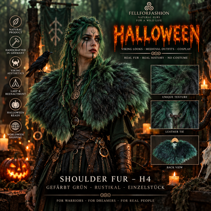 Viking Shoulder Fur Green – Real Sheepskin – Wikinger Schulterfell – Mittelalter Cosplay Halloween – Einzelstück H4