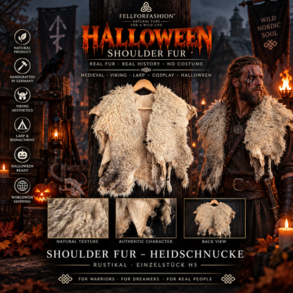 Viking Shoulder Fur – Real Heidschnucke Sheepskin – Wikinger Schulterfell – Mittelalter Halloween – Einzelstück H5
