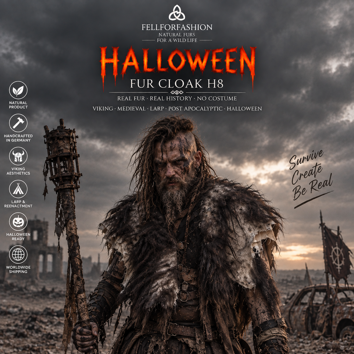 Post Apocalyptic Fur Cloak – Endzeit LARP Fellumhang – Real Sheepskin – Viking Barbarian Halloween – Einzelstück H8